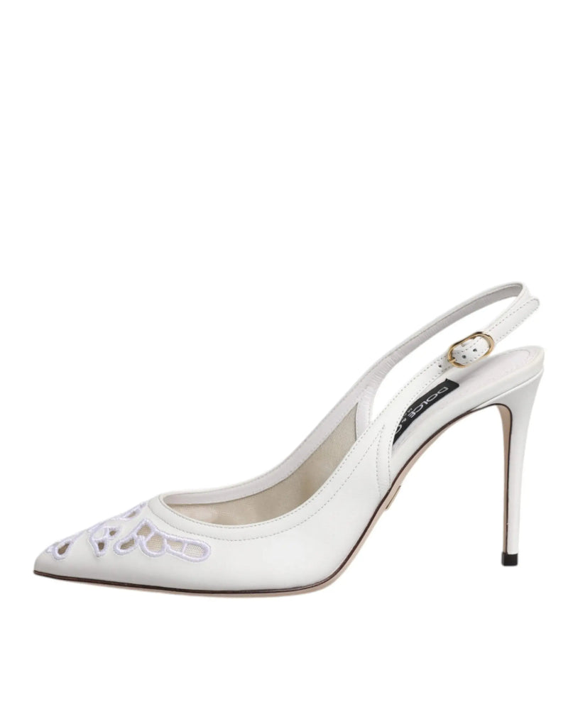 White Leather Stiletto Heels Slingback Shoes Dolce & Gabbana