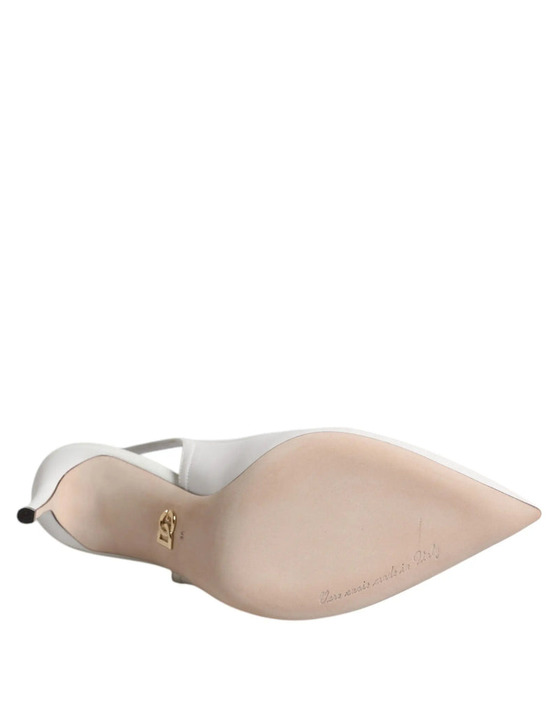White Leather Stiletto Heels Slingback Shoes Dolce & Gabbana