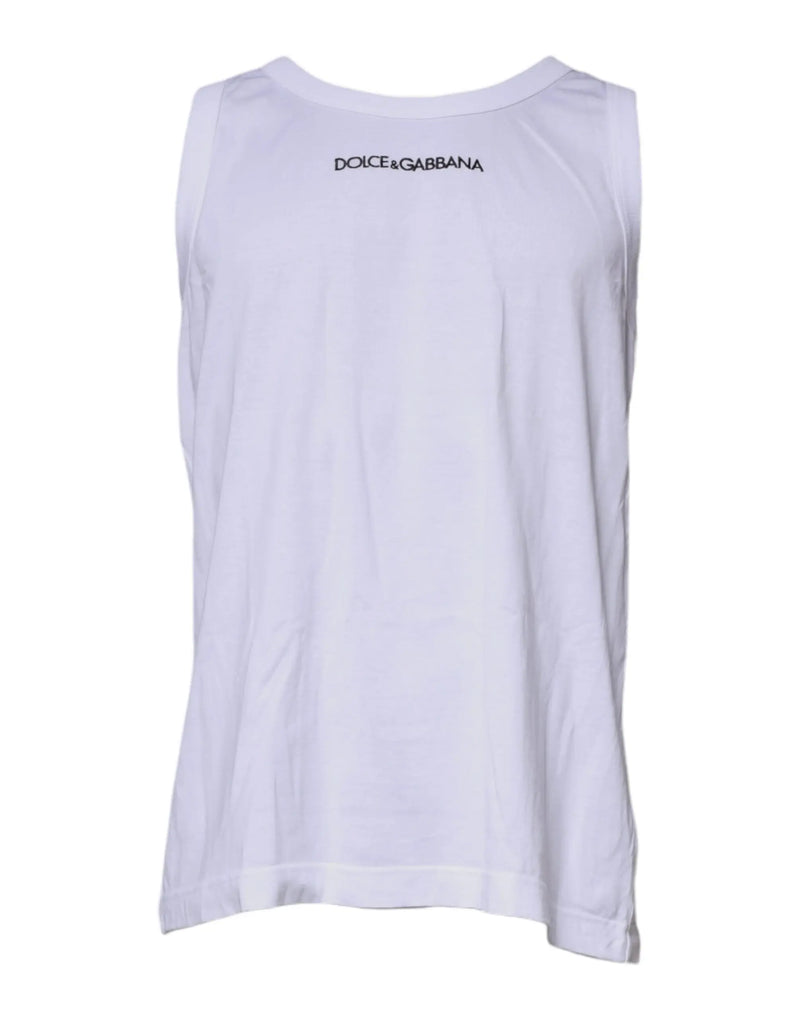 White Logo Cotton Sleeveless Tank T-shirt Dolce & Gabbana