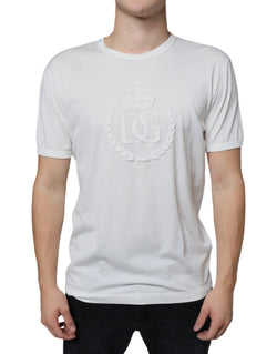 White Logo Embossed Cotton Crewneck T-shirt Dolce & Gabbana