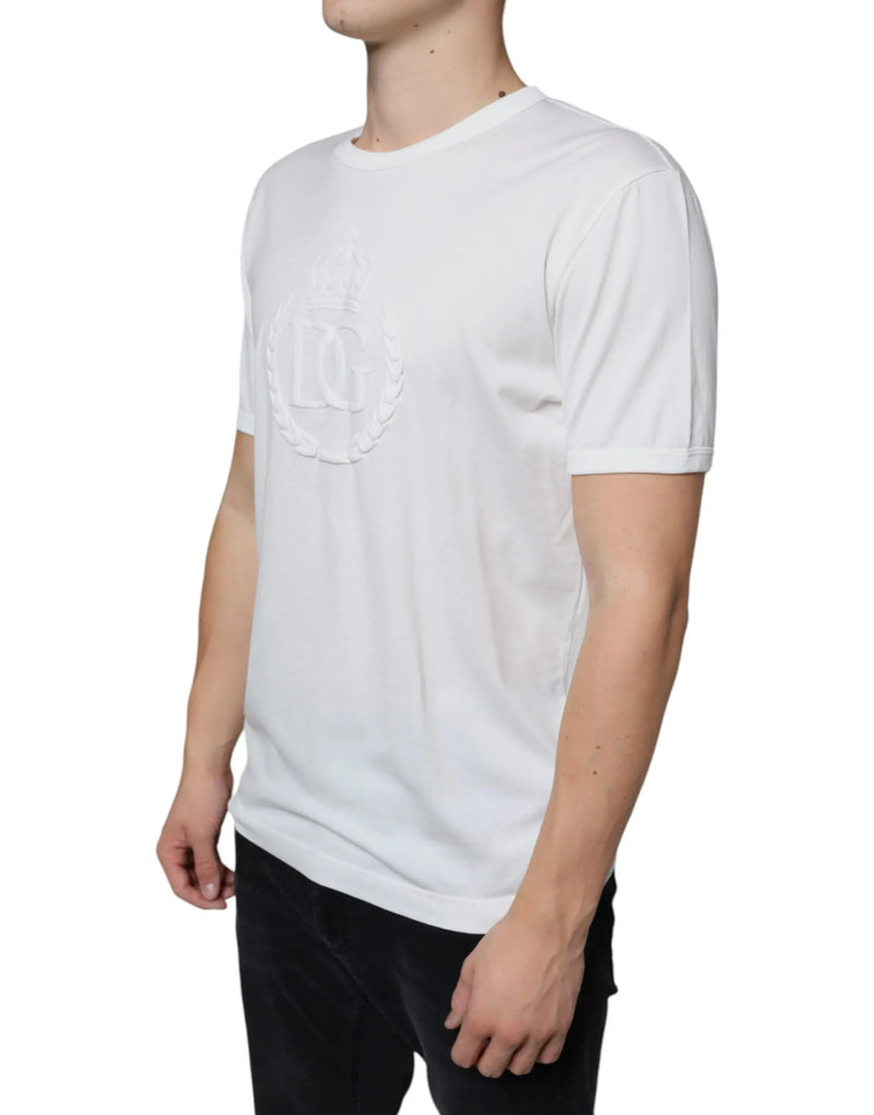 White Logo Embossed Cotton Crewneck T-shirt Dolce & Gabbana