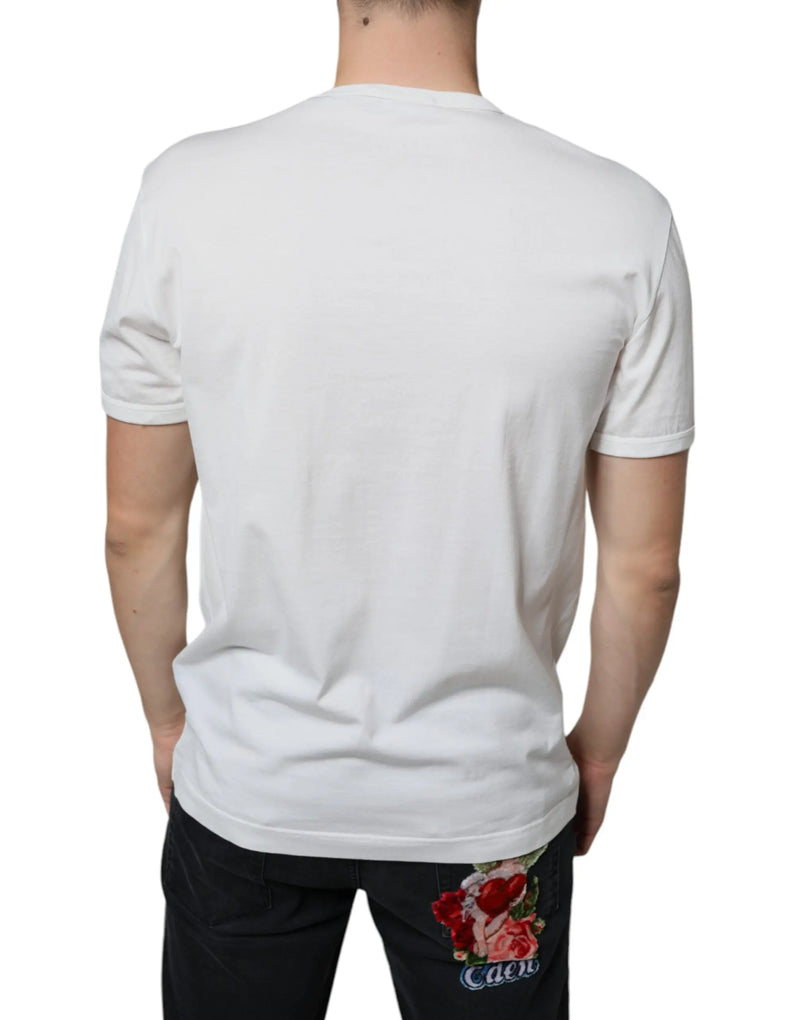 White Logo Embossed Cotton Crewneck T-shirt Dolce & Gabbana