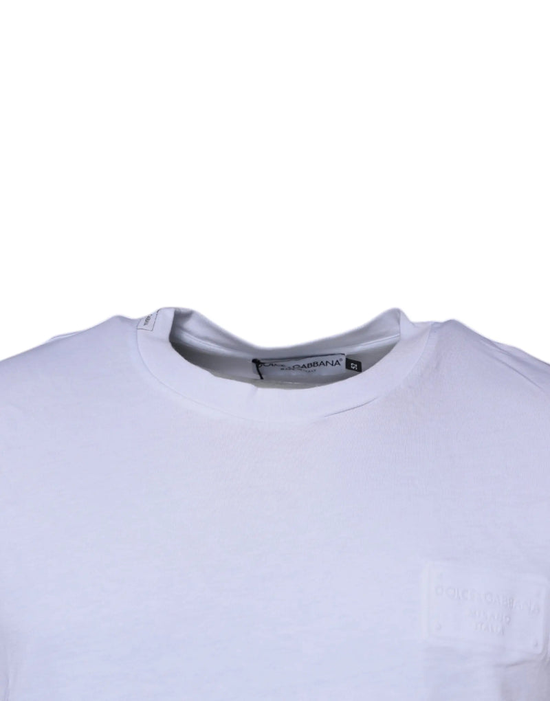 White Logo Patch Cotton Crew Neck T-shirt Dolce & Gabbana