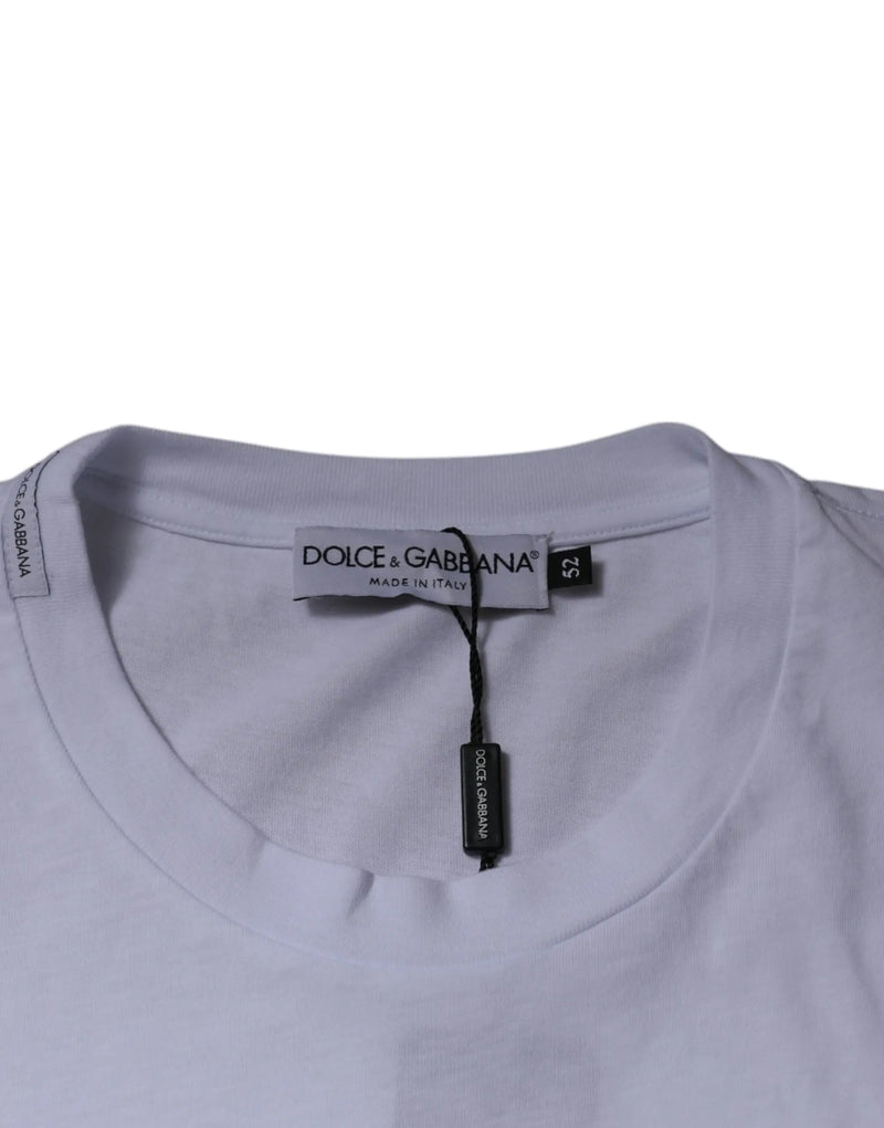 White Logo Patch Cotton Crew Neck T-shirt Dolce & Gabbana