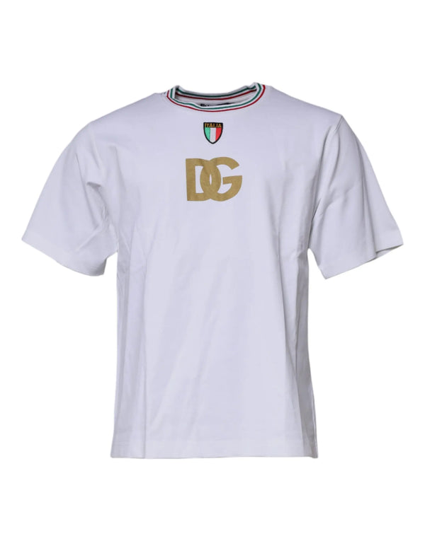 White Logo Print Cotton Crew Neck T-shirt Dolce & Gabbana