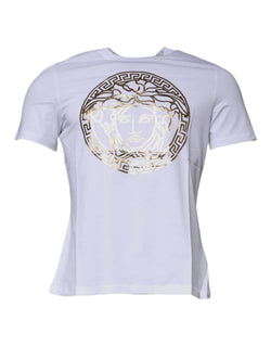 White Medusa Print Cotton Crew Neck T-shirt Versace