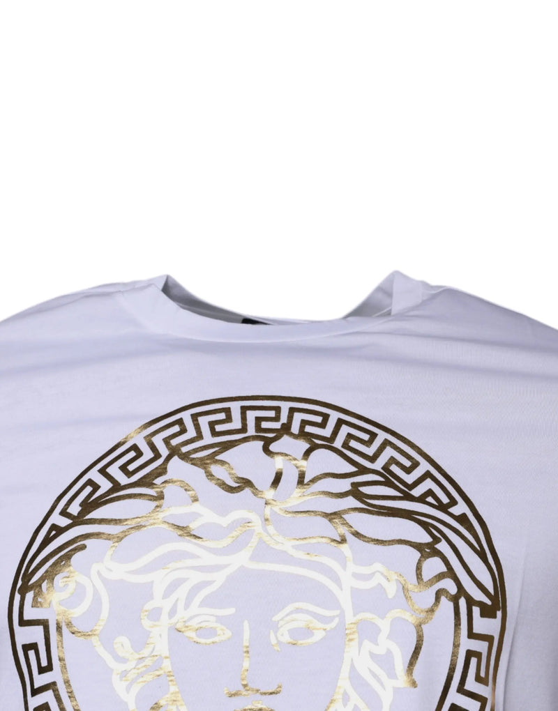 White Medusa Print Cotton Crew Neck T-shirt Versace