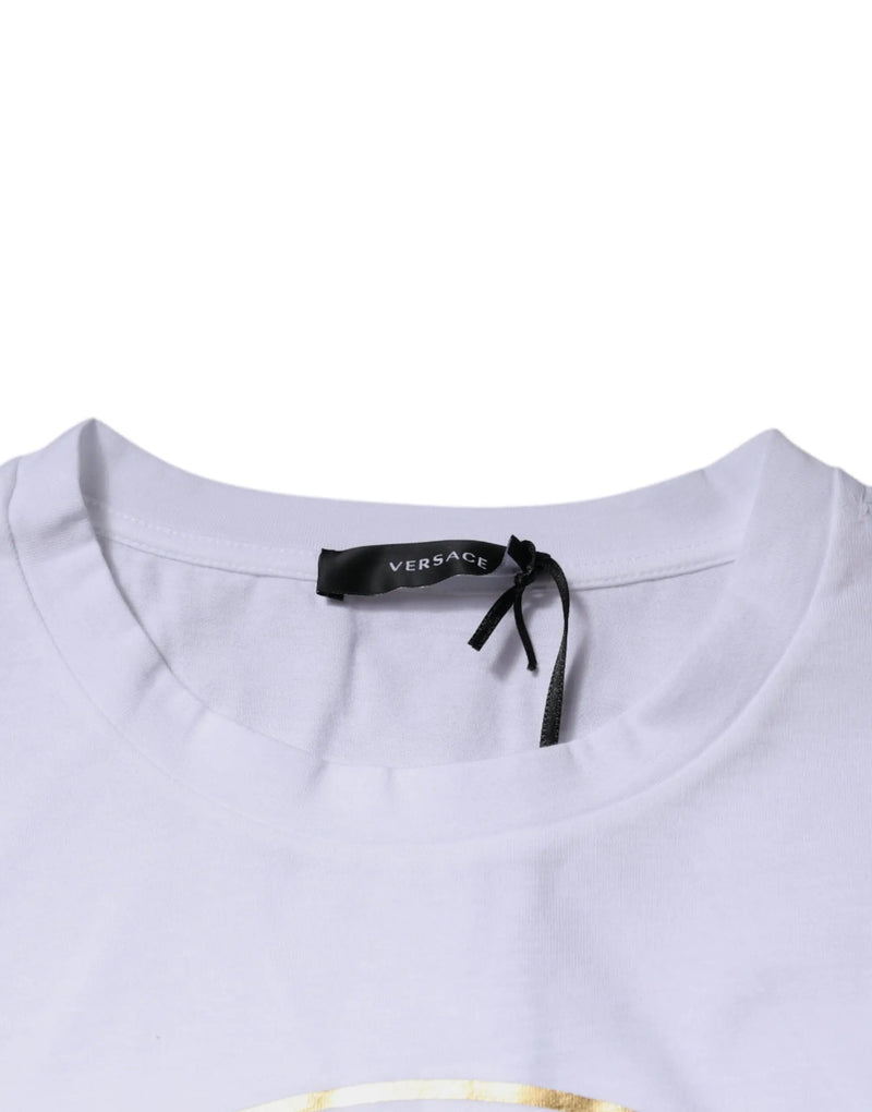 White Medusa Print Cotton Crew Neck T-shirt Versace