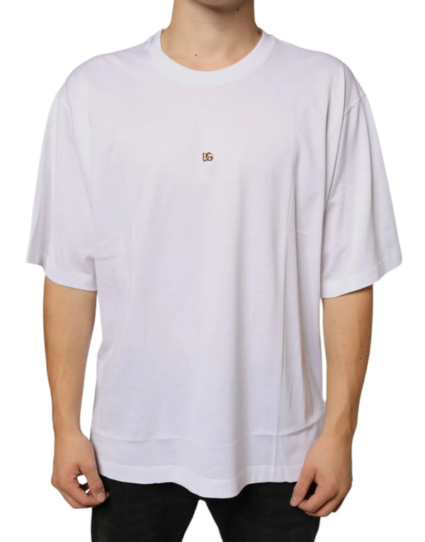 White Metal DG Logo Cotton Short Sleeves T-shirt Dolce & Gabbana