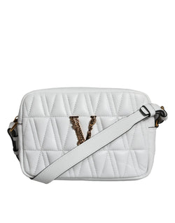 White Quilted Nappa Leather Crossbody Shoulder Bag Versace