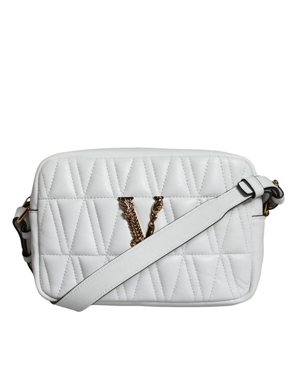 White Quilted Nappa Leather Crossbody Shoulder Bag Versace