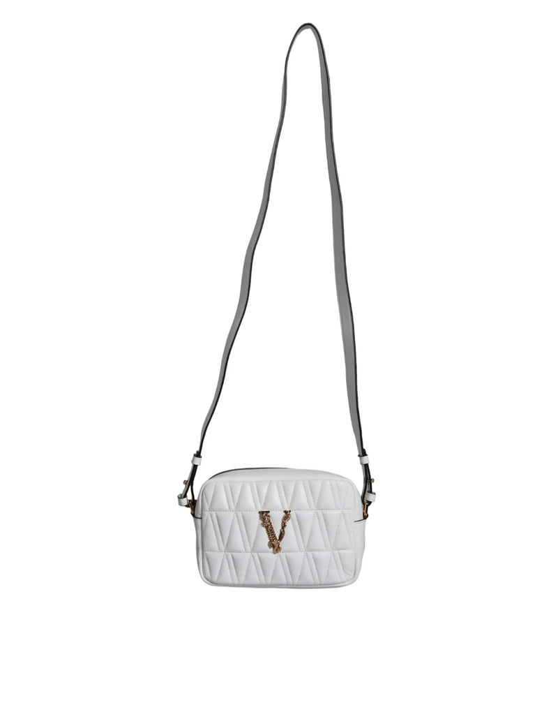 White Quilted Nappa Leather Crossbody Shoulder Bag Versace