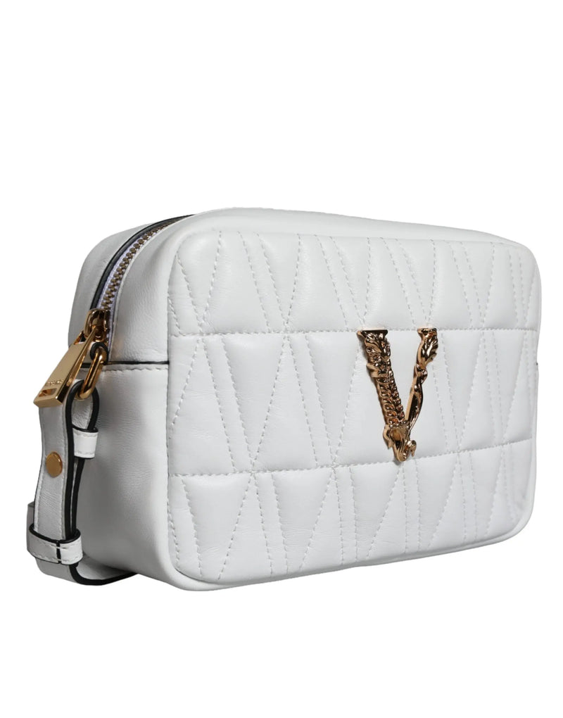 White Quilted Nappa Leather Crossbody Shoulder Bag Versace