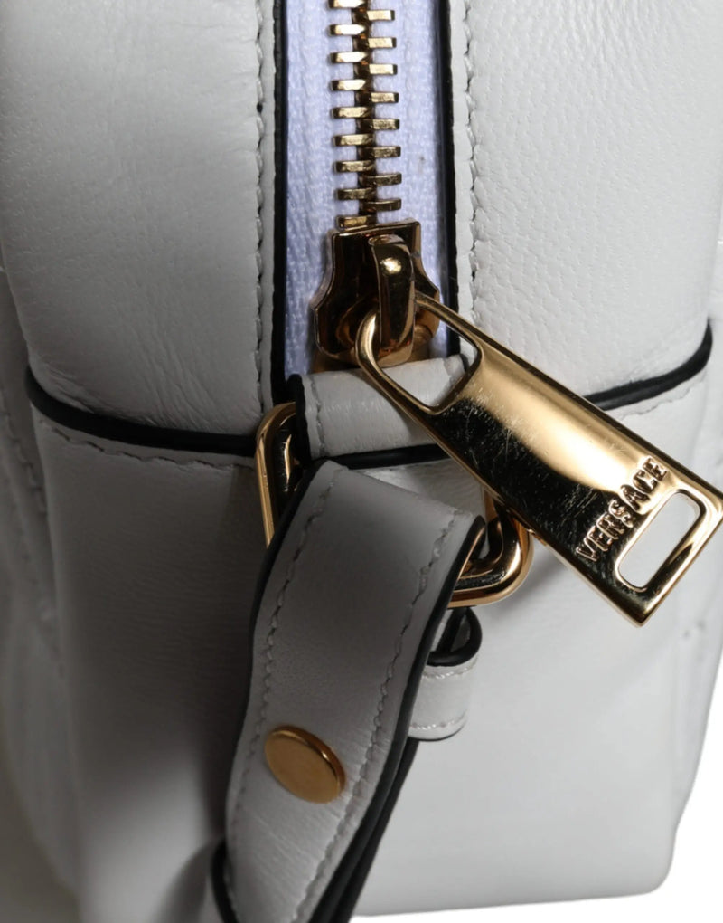 White Quilted Nappa Leather Crossbody Shoulder Bag Versace