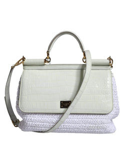 White Rafia Leather SICILY Crossbody Bag Dolce & Gabbana