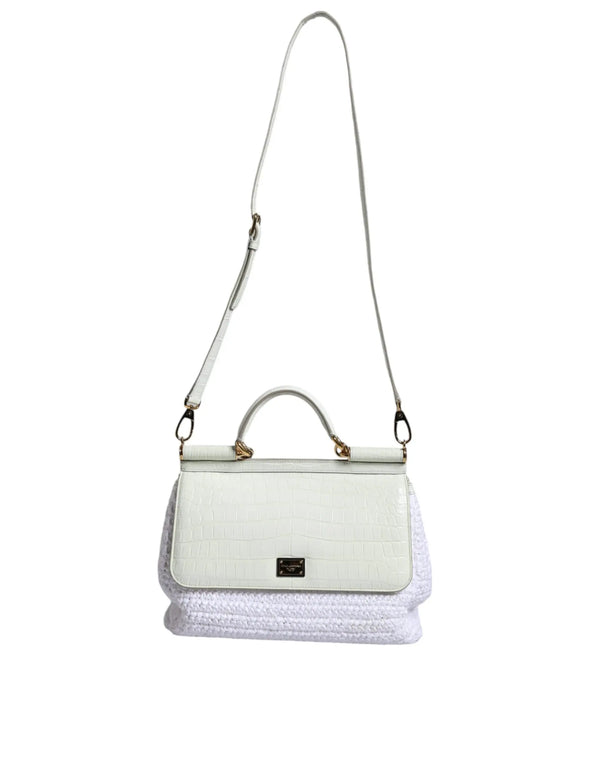 White Rafia Leather SICILY Crossbody Bag Dolce & Gabbana