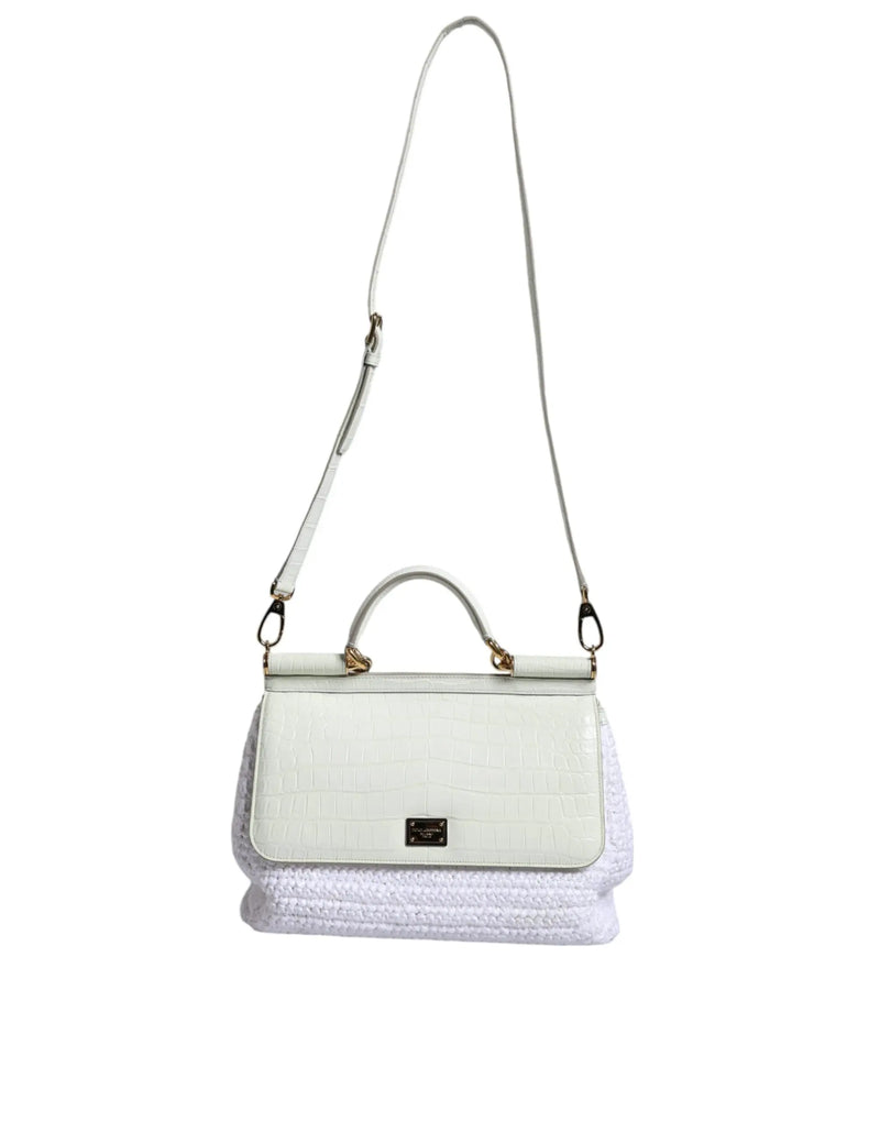 White Rafia Leather SICILY Crossbody Bag Dolce & Gabbana