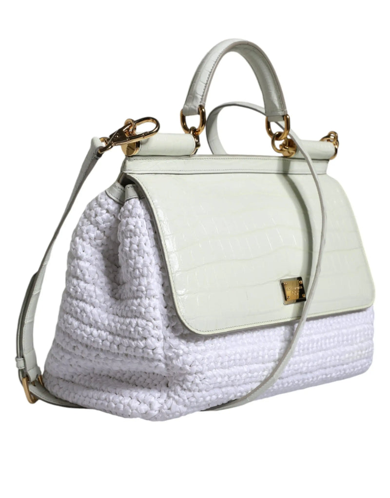 White Rafia Leather SICILY Crossbody Bag Dolce & Gabbana