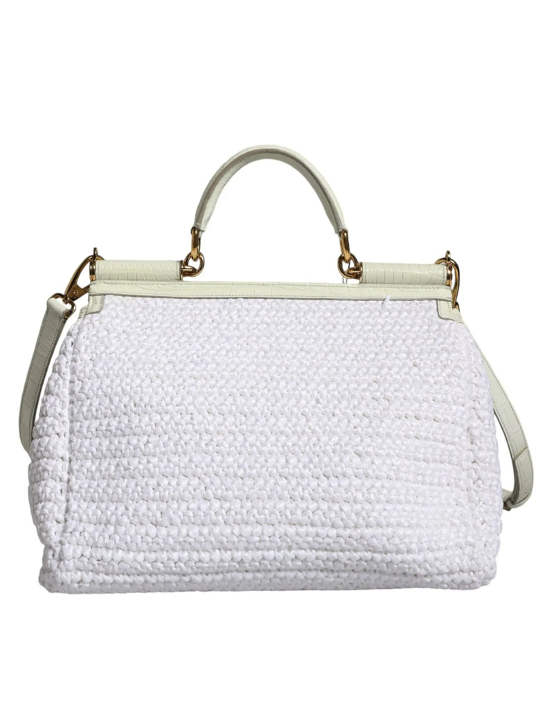 White Rafia Leather SICILY Crossbody Bag Dolce & Gabbana