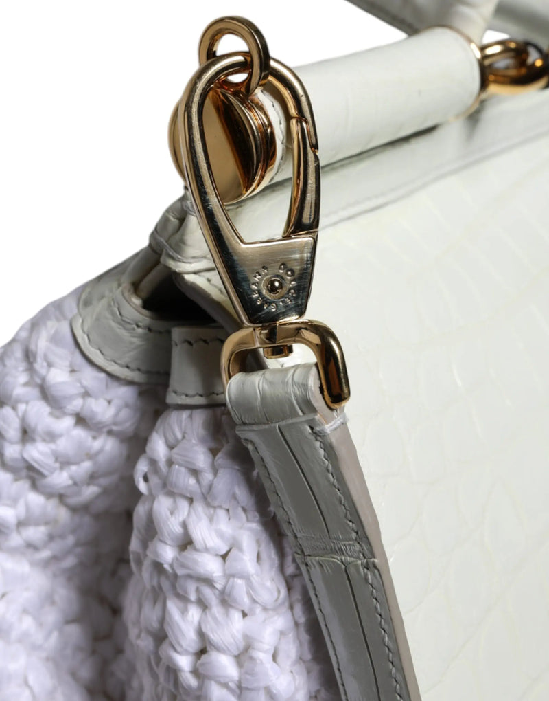 White Rafia Leather SICILY Crossbody Bag Dolce & Gabbana