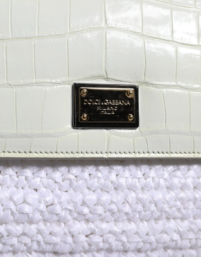 White Rafia Leather SICILY Crossbody Bag Dolce & Gabbana