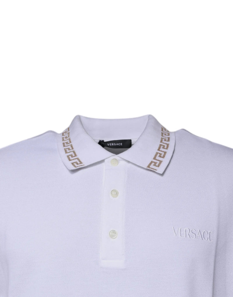 White Viscose Collared Men Polo Short Sleeves T-shirt Versace