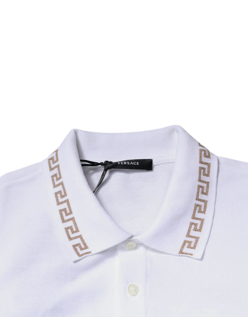 White Viscose Collared Men Polo Short Sleeves T-shirt Versace