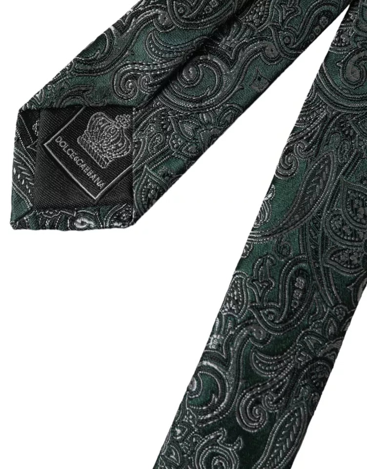 Green Floral Pattern 100% Silk Adjustable Men Tie Dolce & Gabbana