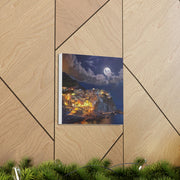 Beautiful Moon over an Italy Mountain Print Printify