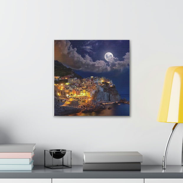 Beautiful Moon over an Italy Mountain Print Printify