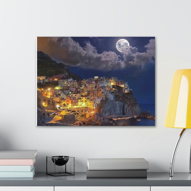 Beautiful Moon over an Italy Mountain Print Printify