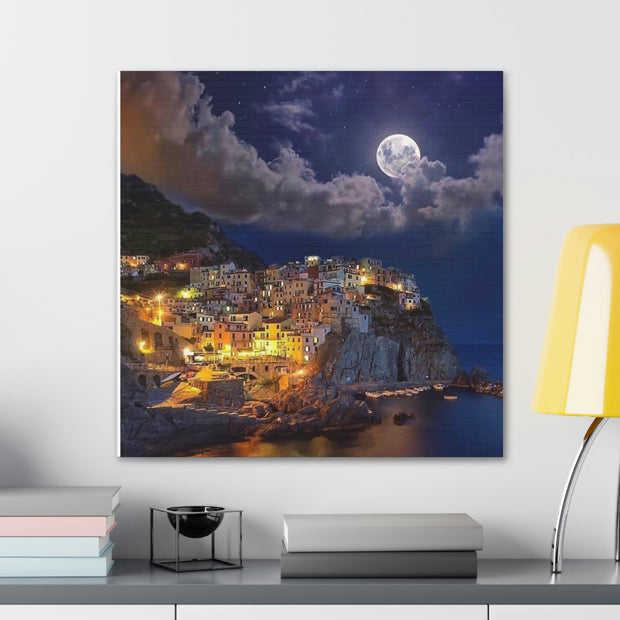 Beautiful Moon over an Italy Mountain Print Printify