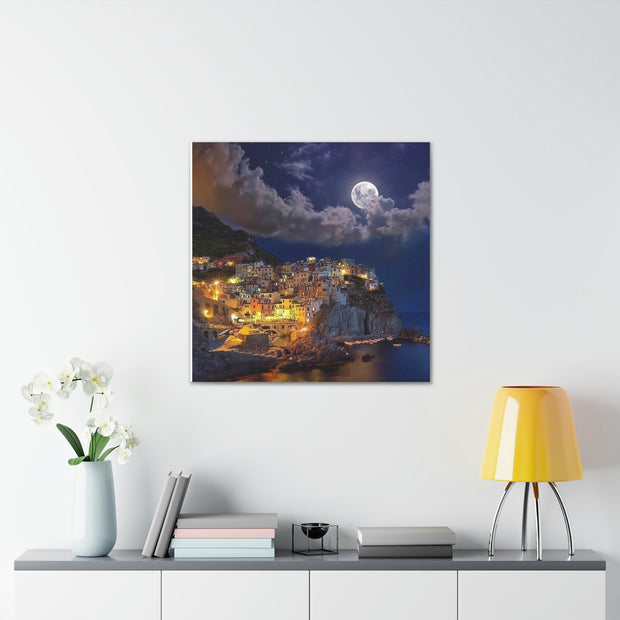 Beautiful Moon over an Italy Mountain Print Printify