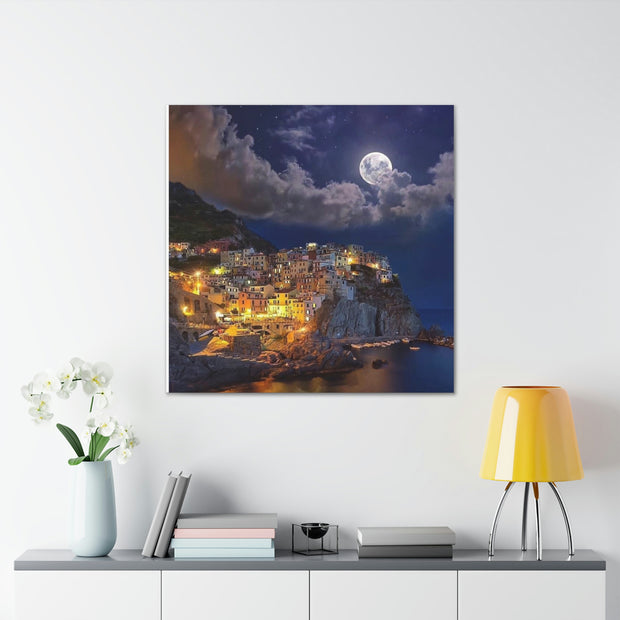 Beautiful Moon over an Italy Mountain Print Printify